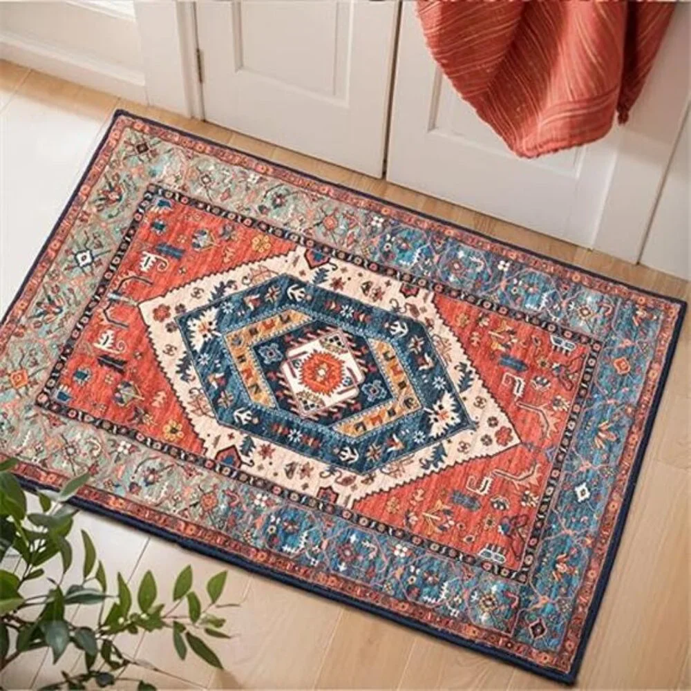 Boho Rugs for Entryway, 2x3 Rust Entryway Rug Non-Slip Washable Small Area Rug